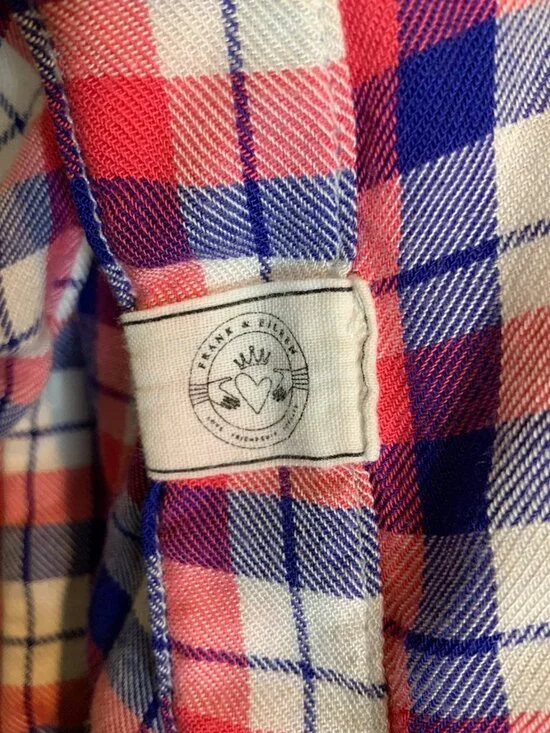 Frank & Eileen Pink Blue White Flannel Plaid Eileen Button-Up Shirt, Size S - Picture 9 of 11